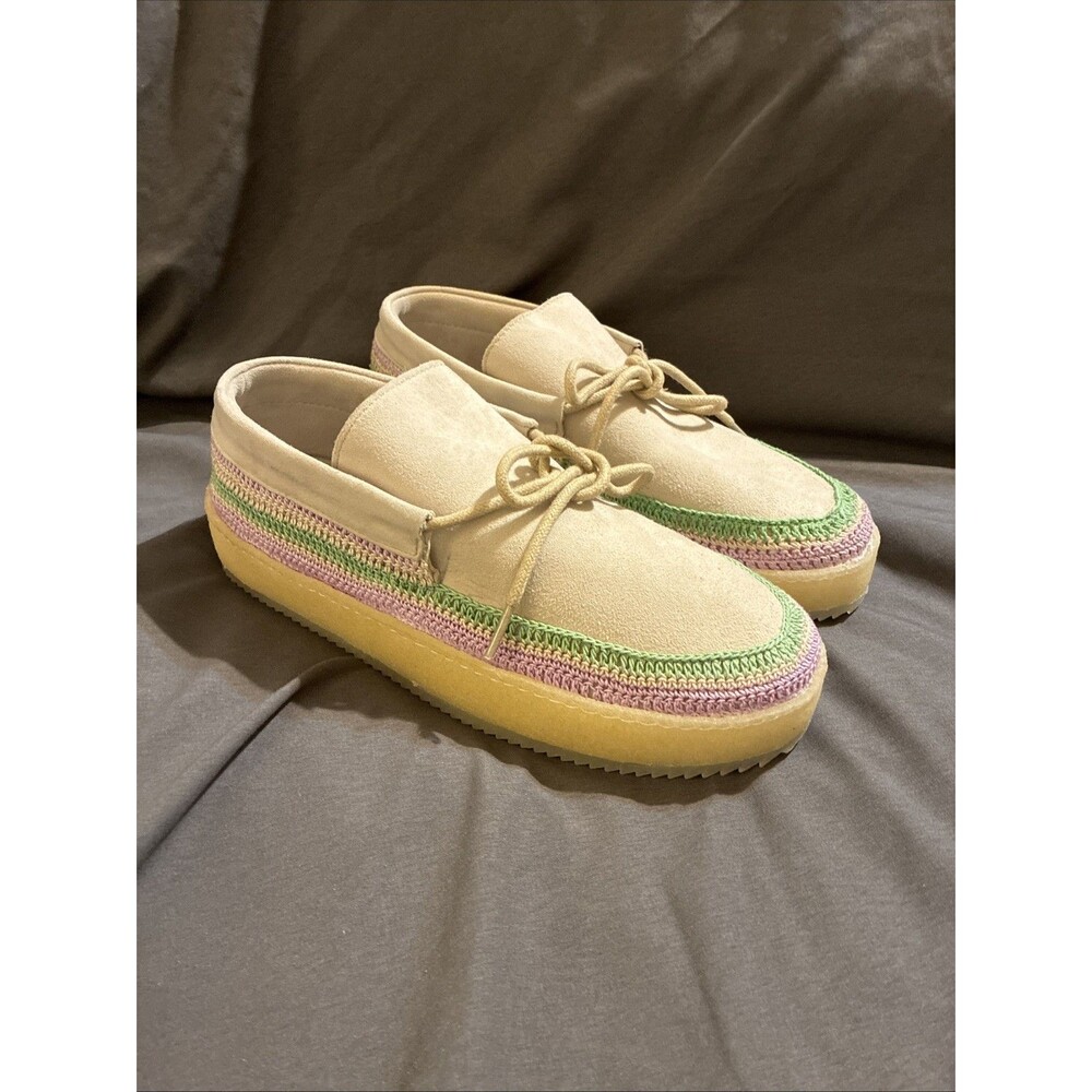 Laidback London Komo Crepe Suede Moccasin Purple/Green Pastels Sz 39 NWOT Boho